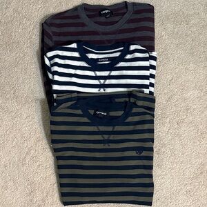 Express Striped Crewneck Trio in Burgundy, Navy, and Olive